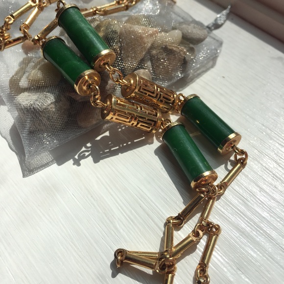 Sarah Coventry Jewelry - Vintage 60 70 Retro Sarah Coventry 18k Gold Plated Jade Long Necklace